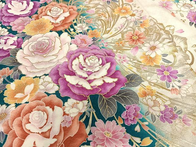 平和屋着物○豪華振袖 舞花文 暈し染め 銀通し地 正絹 逸品