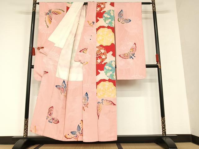 平和屋着物○アンティーク 大正ロマン 振袖 舞蝶文 正絹 逸品 AAAT0532zg