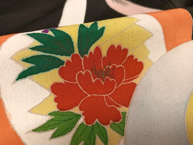 平和屋着物○アンティーク 大正ロマン 小振袖 二尺袖 花蝶丸文 黒地