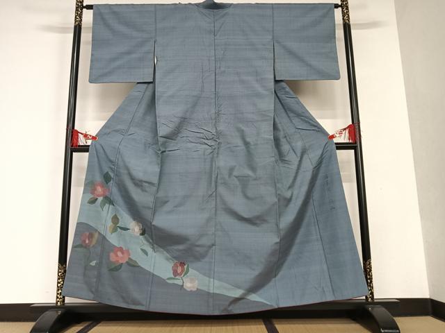 平和屋着物●絲藝苑　上島洋山　訪問着　海草染　椿　銀糸　ますいわ屋扱い　正絹　逸品　AAAT0565zg