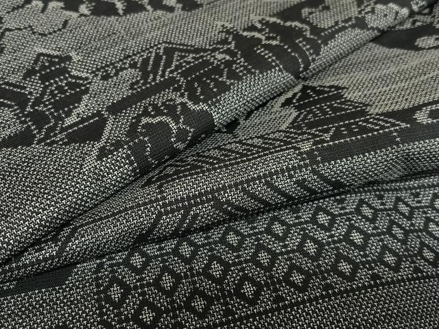 平和屋着物●本場大島紬　9マルキ　風景文　黒地　正絹　逸品　AAAT0602zg
