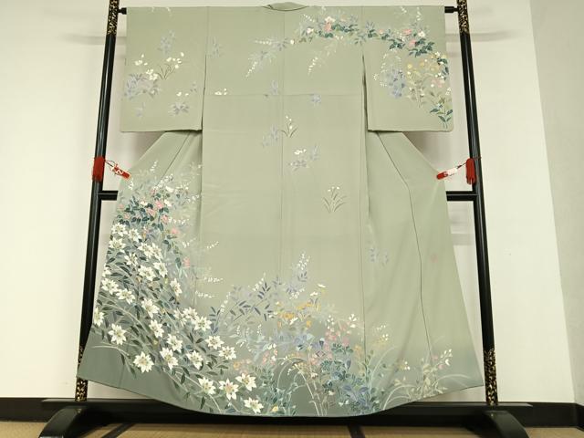 平和屋着物●十日町友禅作家　岡村蒼風　訪問着　草花文　暈し染め　正絹　逸品　AAAT0613zg