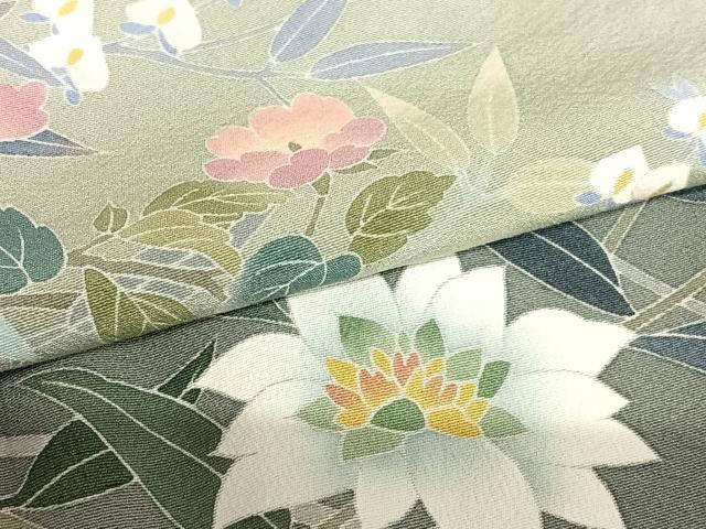 平和屋着物○十日町友禅作家 岡村蒼風 訪問着 風景草花文 正絹