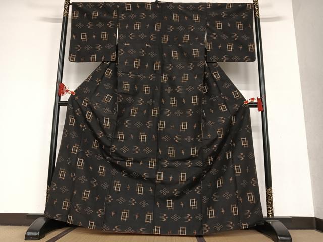 平和屋着物○上質な紬 琉球絣 飛鳥文 正絹 逸品 AAAT0634zg