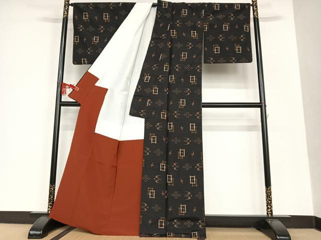 平和屋着物○上質な紬 琉球絣 飛鳥文 正絹 逸品 AAAT0634zg