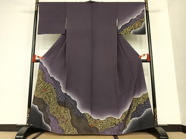 平和屋着物●訪問着　型染め　道長更紗花文　暈し染め　正絹　逸品　AAAT0640zg