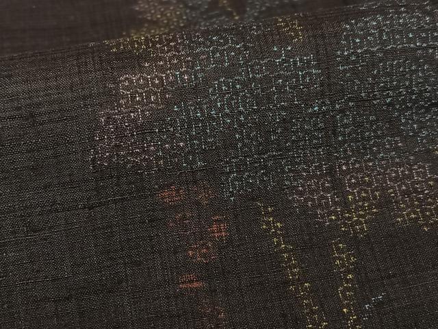 平和屋着物○結城紬 100亀甲 葡萄蔦の葉文 飛び亀甲柄 正絹