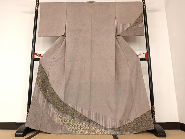 平和屋着物●訪問着　手描き　型染め　更紗花文　正絹　逸品　AAAT0658zg