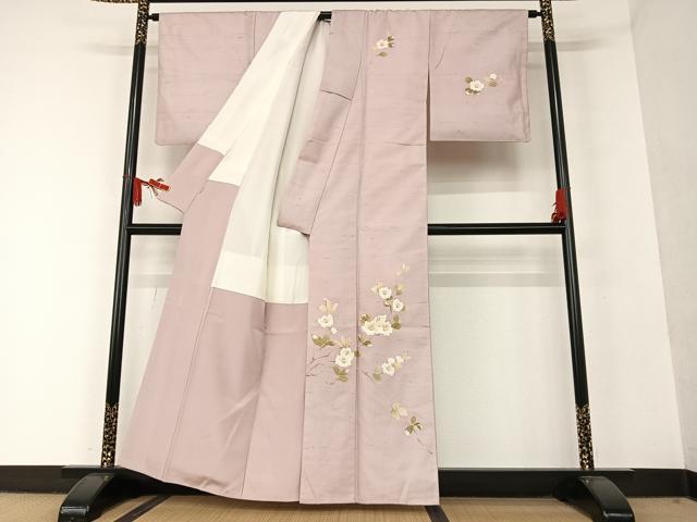 平和屋着物○訪問着 友禅 作家物 紬地 枝花文 ますいわ