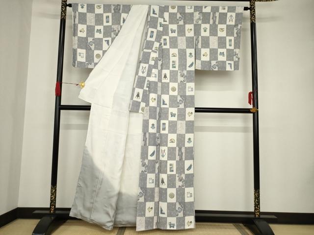 平和屋着物○上質な小紋 市松文 干支 正絹 逸品 AAAT0856ck