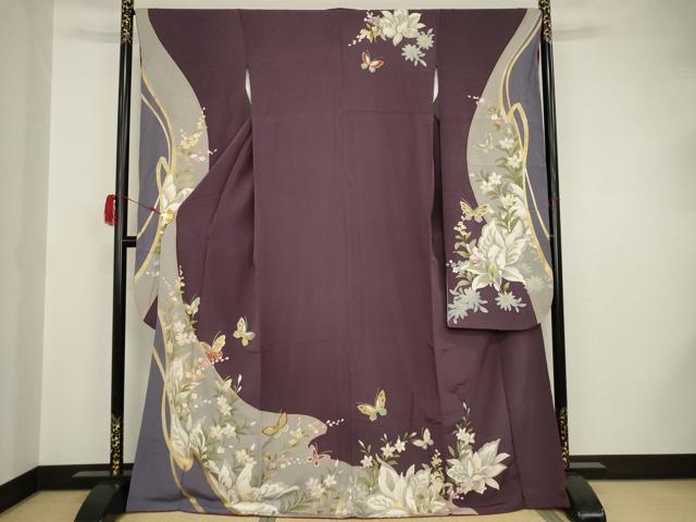 平和屋着物●豪華振袖　駒刺繍　花蝶文　金彩　正絹　逸品　AAAT0861ck