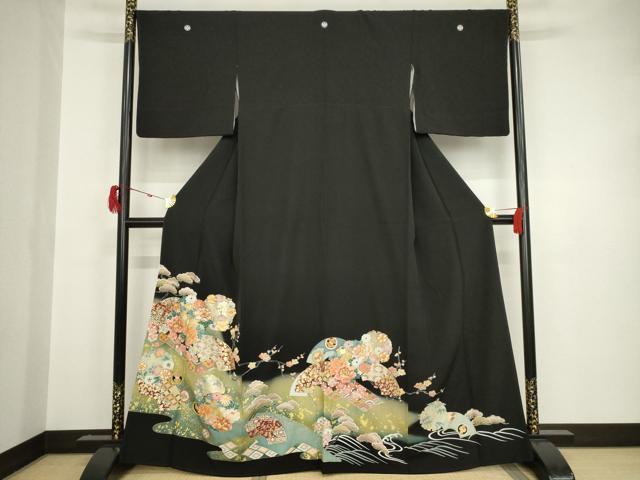 平和屋着物●豪華黒留袖　駒刺繍　地紙花丸文　金彩　正絹　逸品　AAAT0894ck