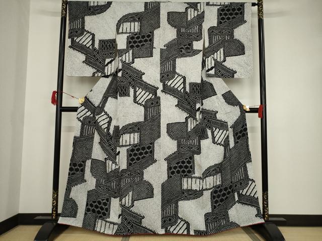 平和屋着物●本疋田絞り　小紋　籬文　黒地　正絹　逸品　AAAT0898ck