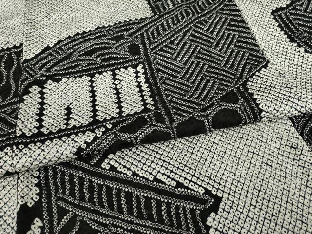 平和屋着物○本疋田絞り 小紋 籬文 黒地 正絹 逸品 AAAT0898ck