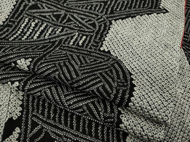 平和屋着物○本疋田絞り 小紋 籬文 黒地 正絹 逸品 AAAT0898ck