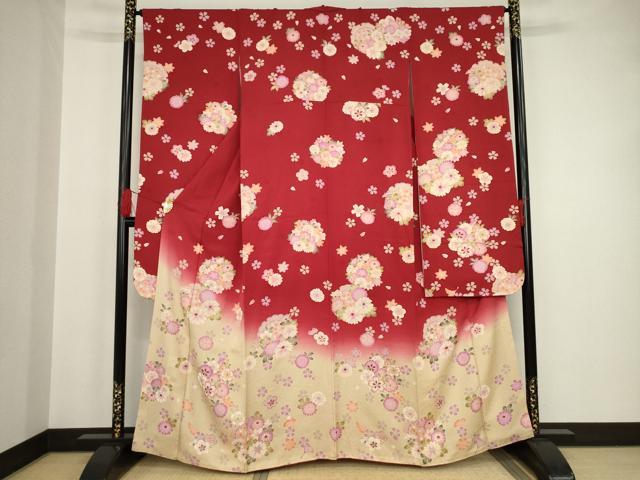 平和屋着物●豪華振袖　刺繍　雪輪花文　暈し染め　金糸　金彩　正絹　逸品　AAAT0901ck