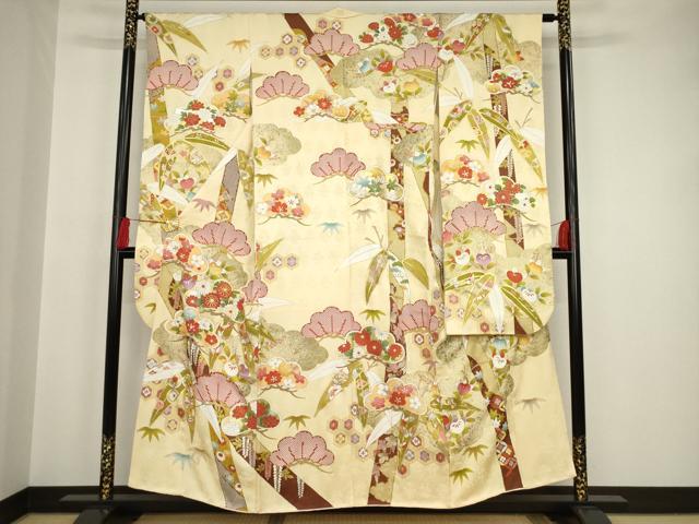 平和屋着物●豪華振袖　駒刺繍　吉祥花文　金彩　正絹　逸品　AAAT0903ck