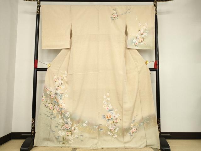 平和屋着物●訪問着　手描き　枝花文　暈し染　金彩　正絹　逸品　AAAT0912ck