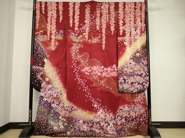 平和屋着物○豪華振袖 絞り 花蝶文 金彩 金通し地 京都きもの