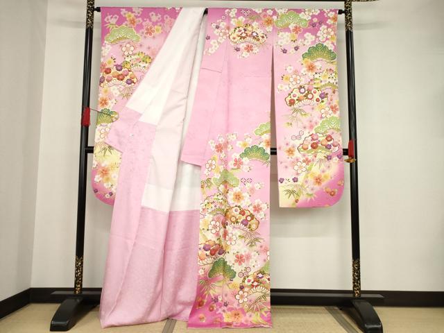 平和屋着物○豪華振袖 駒刺繍 松竹梅 暈し染め 金彩 正絹 逸品 AABD4453ph