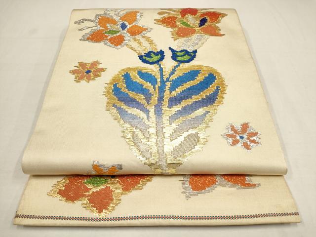 平和屋着物●龍村平蔵製　太鼓柄袋帯　モール一房文　金銀彩　正絹　逸品　AAAT1183wj