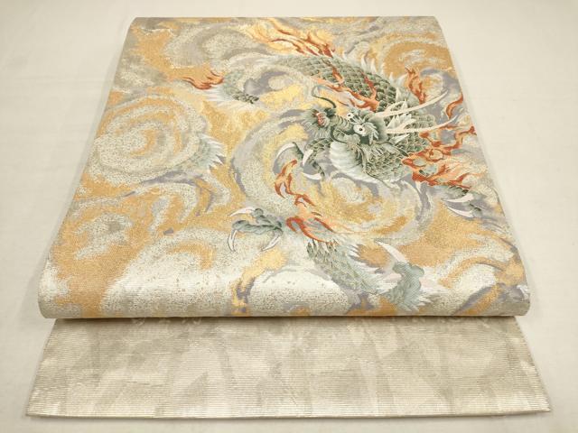 平和屋着物●西陣　六通柄袋帯　白金箔　吉祥雲龍図　金銀糸　引箔　正絹　逸品　AAAT1320wj