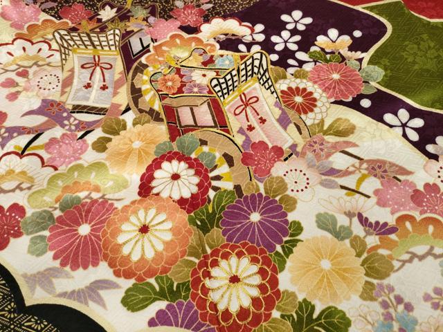 平和屋着物□豪華振袖 駒刺繍 御所車花文 暈し染め 金彩 正絹