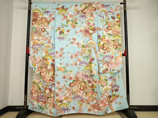 平和屋着物●豪華振袖　駒刺繍　花鞠文　松竹　金彩　正絹　逸品　AAAT2213ck