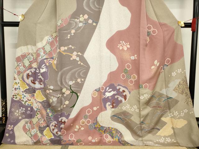 平和屋着物○訪問着 雪輪花文 金彩 ロング丈 正絹 逸品 未使用