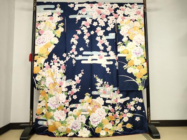 平和屋着物●豪華振袖　雪輪花文　金糸　金彩　ロング丈　正絹　逸品　AAAT2237ck