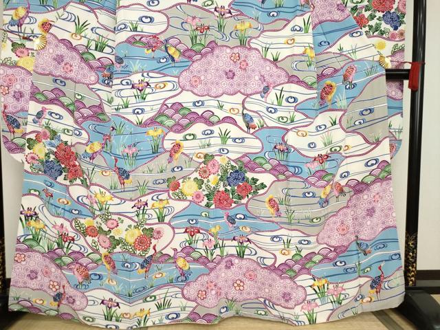 平和屋着物○豪華振袖 紅型 流水花鳥文 正絹 逸品 AAAT2241ck