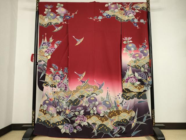 平和屋着物●豪華振袖　作家物　宮崎　紅型　花鳥文　暈し染め　正絹　逸品　AAAT2244ck