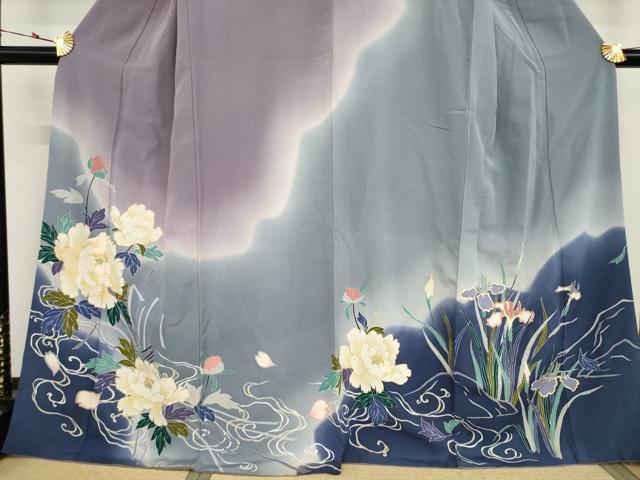 平和屋着物●訪問着　流水籬草花文　暈し染め　金彩　三越扱い　正絹　逸品　未使用　CAAX4459ut 平和屋着物○訪問着 流水籬草花文 暈し染め 金彩 三越扱い