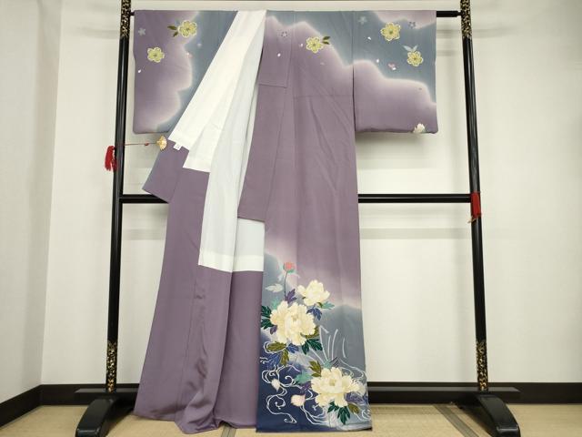 【逸品】●作家訪問着●縮緬●流水文様● 平和屋着物□訪問着 総絞り 流水花文 黒地 正絹 逸品 BAAK2746me