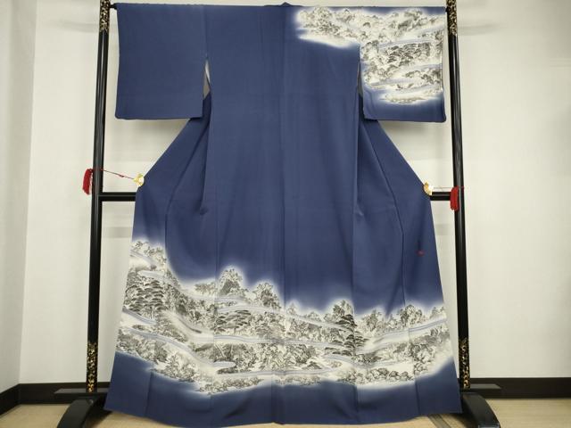 平和屋着物●極上　琉染の創設者　山岡古都　水墨書　訪問着　淡路幽玄山水　暈し染め　健勝苑扱い　正絹　逸品　AAAT2254ck