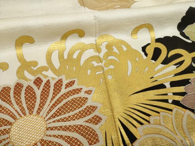 平和屋着物○豪華振袖 駒刺繍 乱菊 黒地 金彩 ロング丈 正絹 逸品