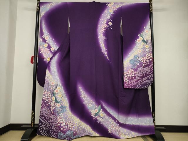 平和屋着物●豪華振袖　流水短冊花文　暈し染　金彩　金通し地　正絹　逸品　AAAT2266ck