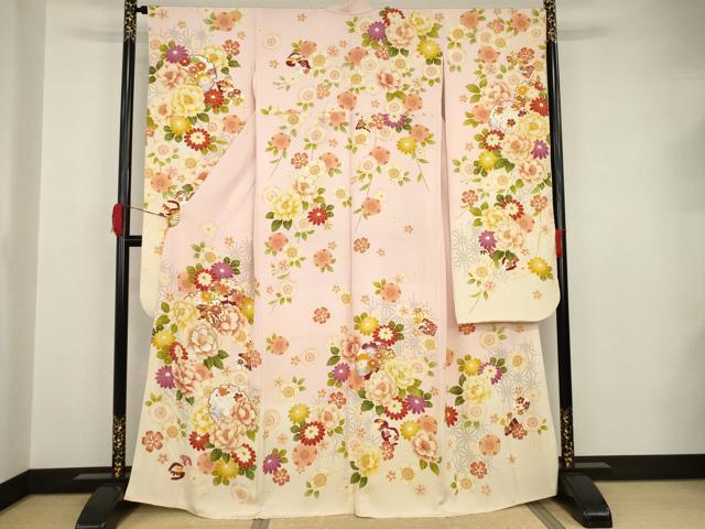 平和屋着物●豪華振袖　刺繍　雪輪兎花文　金彩　正絹　逸品　AAAT2272ck