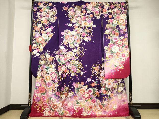 平和屋着物●豪華振袖　舞花文　金銀糸　金彩　ロング丈　正絹　逸品　AAAT2273ck