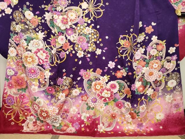 平和屋着物○豪華振袖 総絞り 霞舞花文 ロング丈 正絹 逸品 AAAW9407br