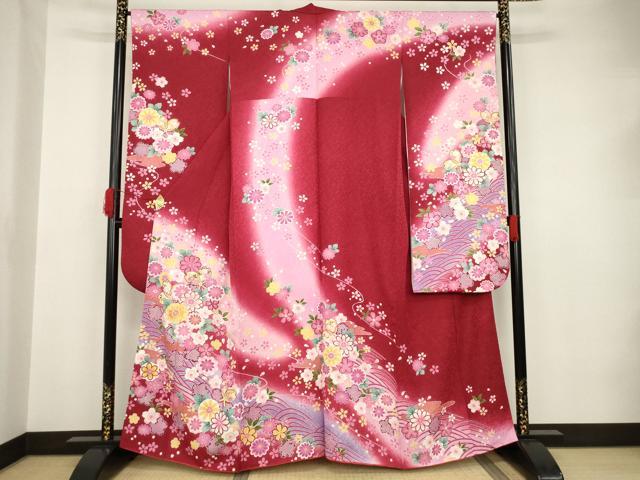 平和屋着物●豪華振袖　駒刺繍　流水舞花文　暈し染　銀通し地　正絹　逸品　AAAT2275ck