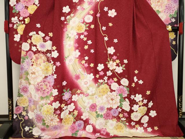 平和屋着物○豪華振袖・長襦袢(袷)セット 本場琉球紅型 扇面花文 鬼