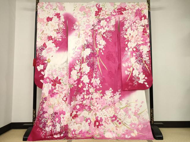 平和屋着物●豪華振袖　花蝶文　暈し染　金銀糸　銀彩　正絹　逸品　AAAT2287ck