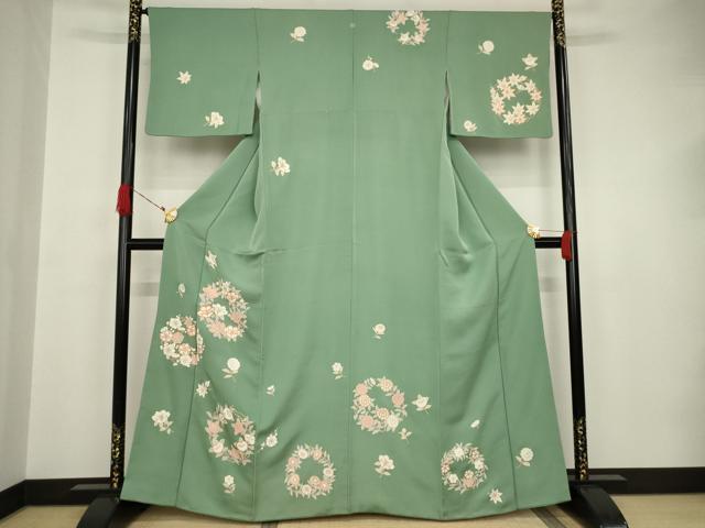 平和屋着物●訪問着　駒刺繍　花丸文　金彩　正絹　逸品　AAAT2290ck