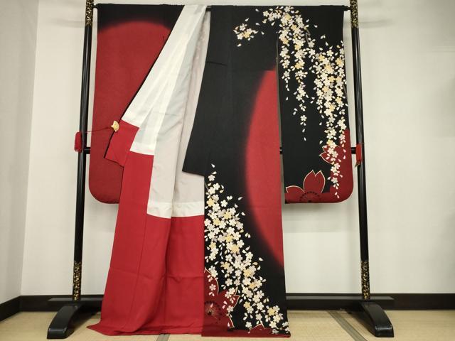 平和屋着物●豪華振袖　舞桜　暈し染　金彩　ロング丈　正絹　逸品　AAAT2295ck 平和屋着物○豪華振袖 舞桜 暈し染 金彩 ロング丈 正絹 逸品