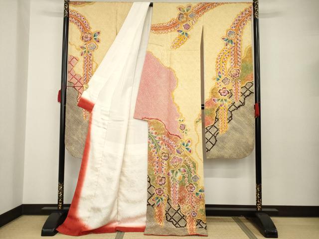 豪華振袖　長襦袢セット(無双仕立て)　舞蝶花文　暈し染め　金銀彩　正絹　逸品 豪華振袖長襦袢セット(無双仕立て)舞蝶花文暈し染め金銀彩正絹逸品