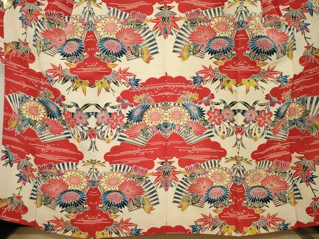平和屋着物○豪華振袖・長襦袢(袷)セット 本場琉球紅型 扇面花文 鬼
