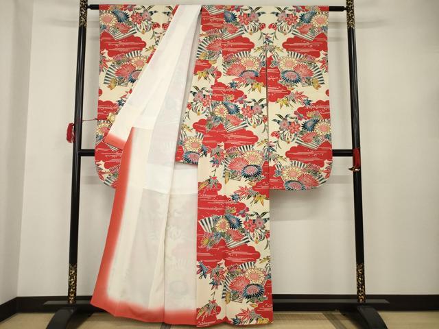 平和屋着物○豪華振袖・長襦袢(袷)セット 本場琉球紅型 扇面花文 鬼