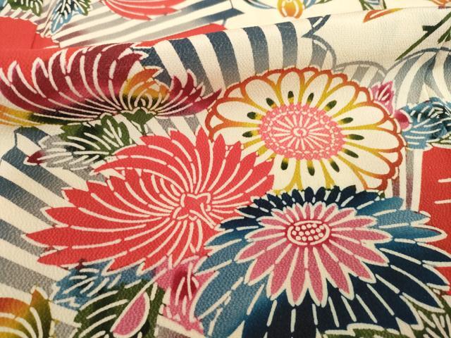 平和屋着物○豪華振袖・長襦袢(袷)セット 本場琉球紅型 扇面花文 鬼