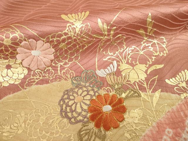 平和屋着物●創業460年・千總　訪問着　絞り　刺繍　草花文　金彩　高島屋扱い　正絹　逸品　AAAT2303ck 平和屋着物○創業460年・千總 訪問着 絞り 刺繍 草花文 金彩 高島屋